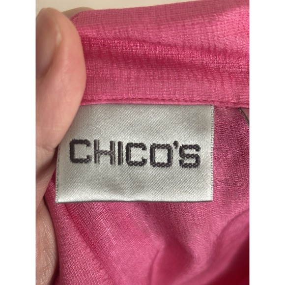 Chicos 3 XL Button Up SILK Collared Shirt Pink Preppy Office Summer Cute - Picture 3 of 6